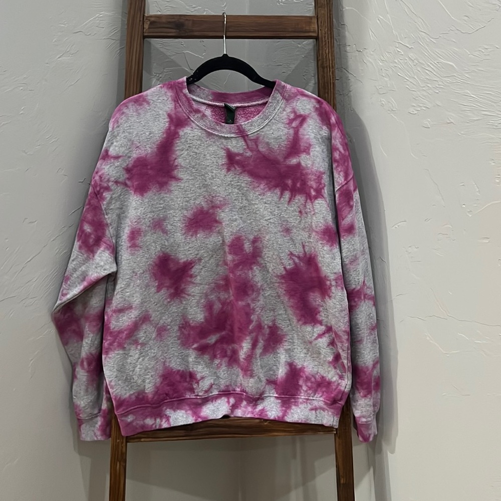 Gray and Pink Tie-Dyed Crewneck